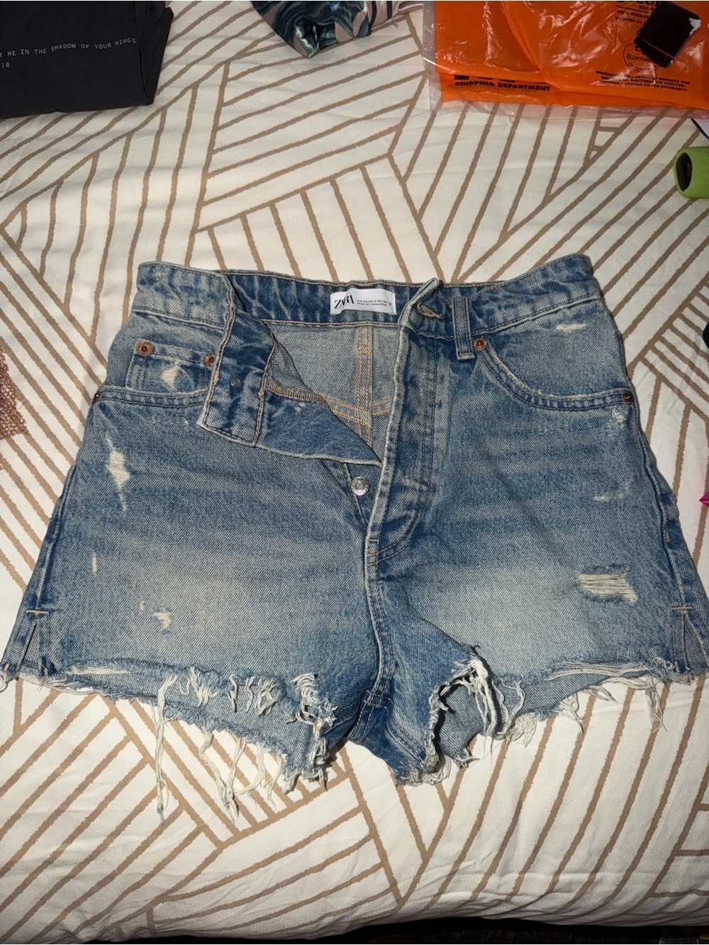 Zara Distressed Light Blue Denim Jean Shorts